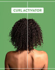 Before and after pictures of curly hair showing the difference before using the Alcôve Hair Curl Activator and after.