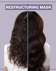Before & After pictures showing hair of a person before and after she has used the Alcôve Hair Restructuring Mask 55ml