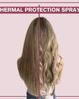 Side by side of before and after pictures of blonde hair when using the Alcôve Thermal Protection Spray