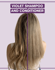Before and after picture side-by-side showing the results for the Violet Shampoo - Alcôve Hair