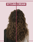 Side by side before and after picture of a model who used Alcove Hair Styling Cream 250 ml