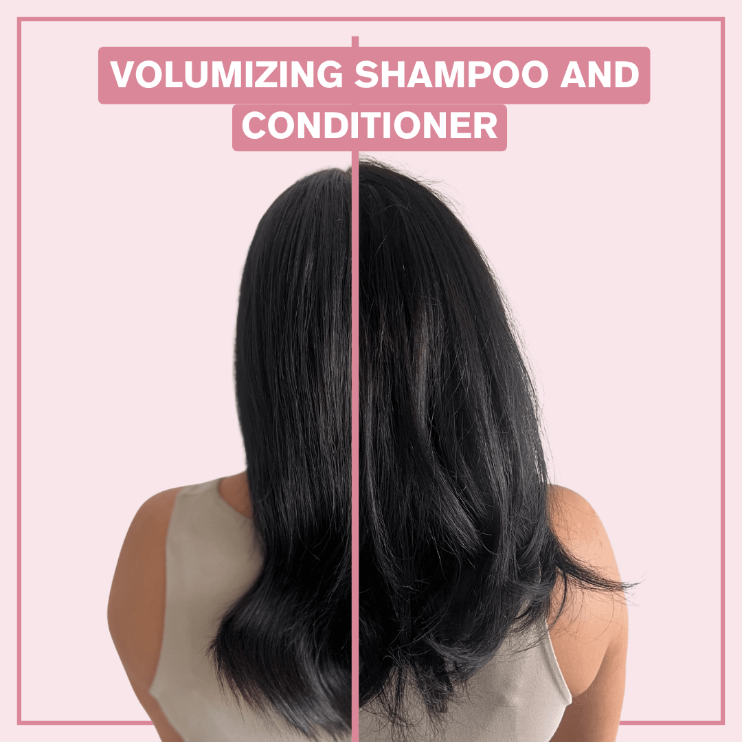 Side by side picture of before and after someone who used the Volumizing Shampoo - Alcôve Hair